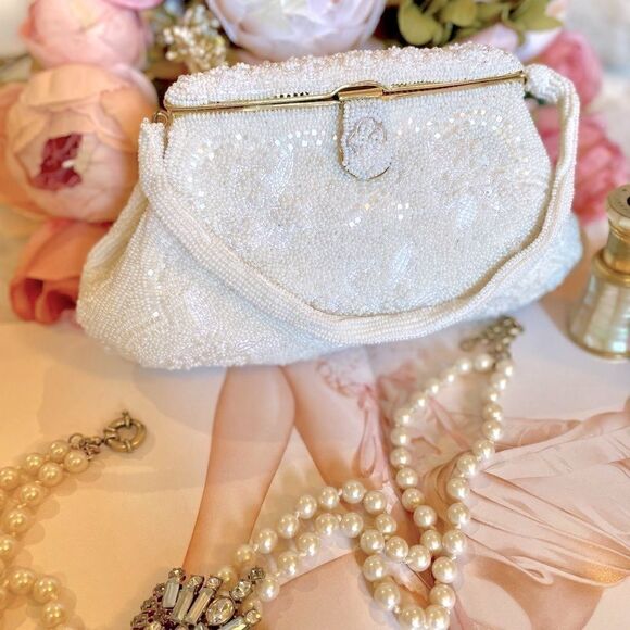 ♥️ Lovely wedding clutch purse, vintage cream evening bag - Picture 8 of 16